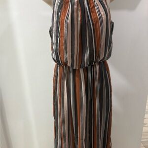 Tacera Multicolor Striped Maxi Dress Earthy Brown White Light Blue Metallic